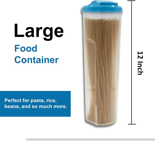 Pasta Container Food Storage Spaghetti,Noodle Cereal Keeper Plastic Tall Jar with Lid (Blue)