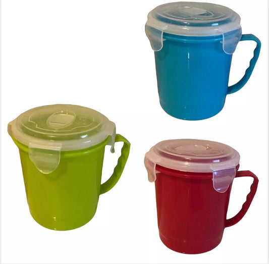 3pcs 30.5 0z Microwave Soup Mugs Vent Lid Plastic Bowl Container Food Storage Freezer.