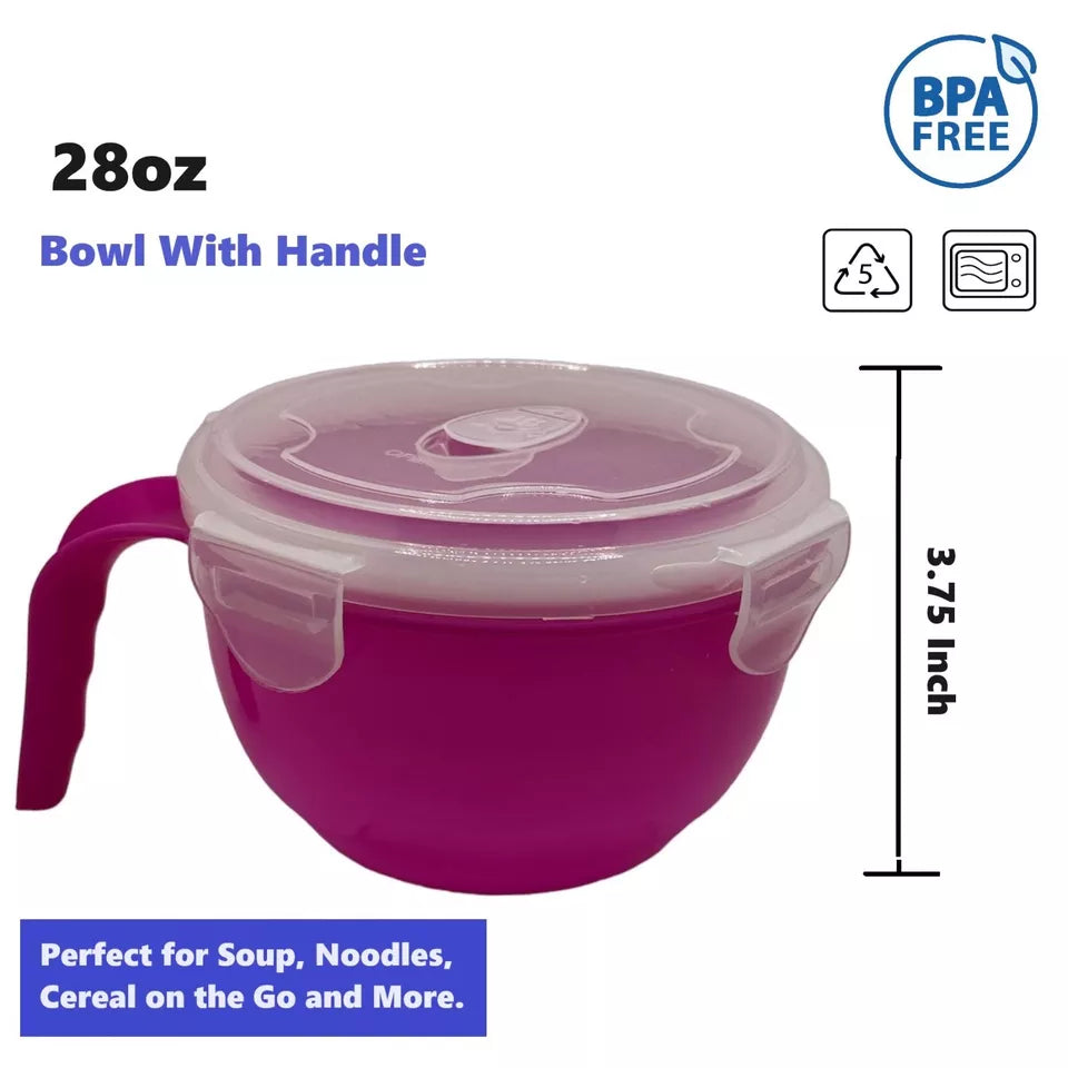 3Pcs Microwaveable Plastic Food Container Bowl Lunch Soup Handle With Lid.