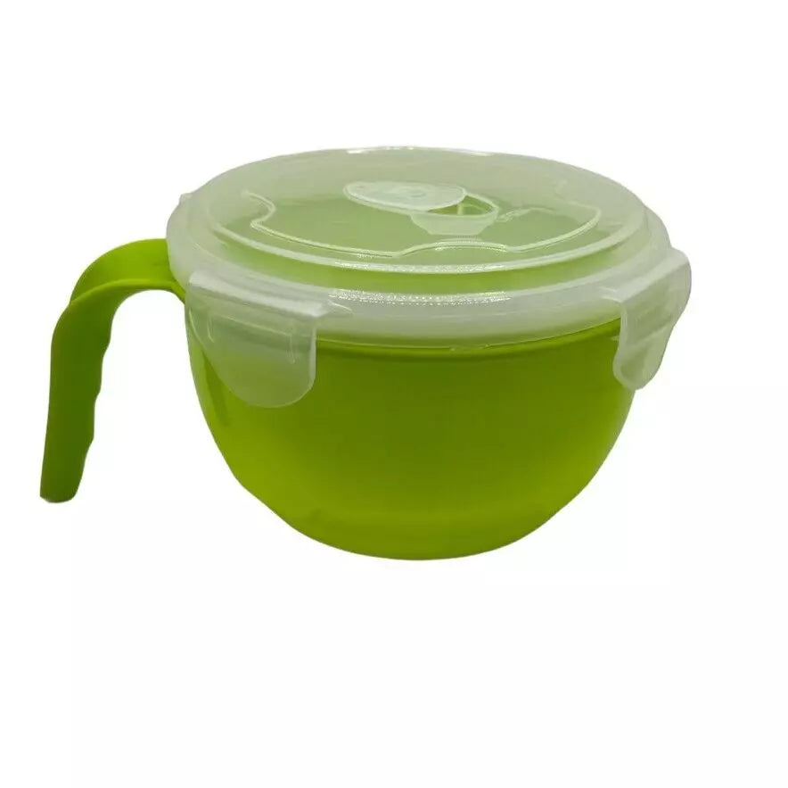 3Pcs Microwaveable Plastic Food Container Bowl Lunch Soup Handle With Lid.